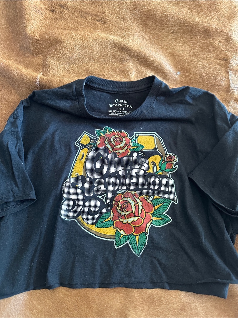 Affliction Black Graphic Tee with Red Roses and Yellow Accents